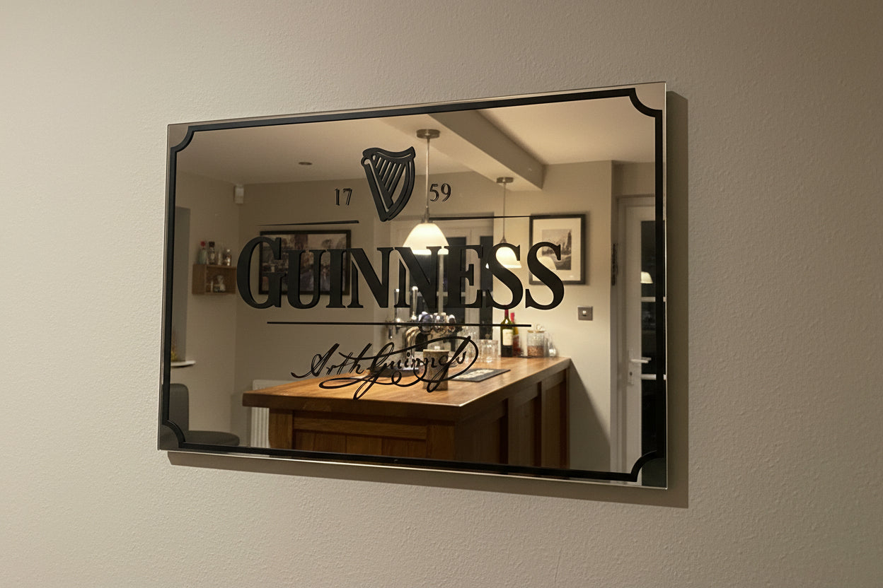 A4 Size Acrylic Guinness Mirror Irish Bar Pub Pints Vintage Retro